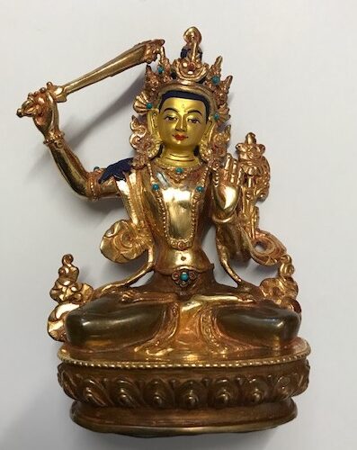 Manjushri Statue with Gold Plating - Blessed - 6" (15cm)