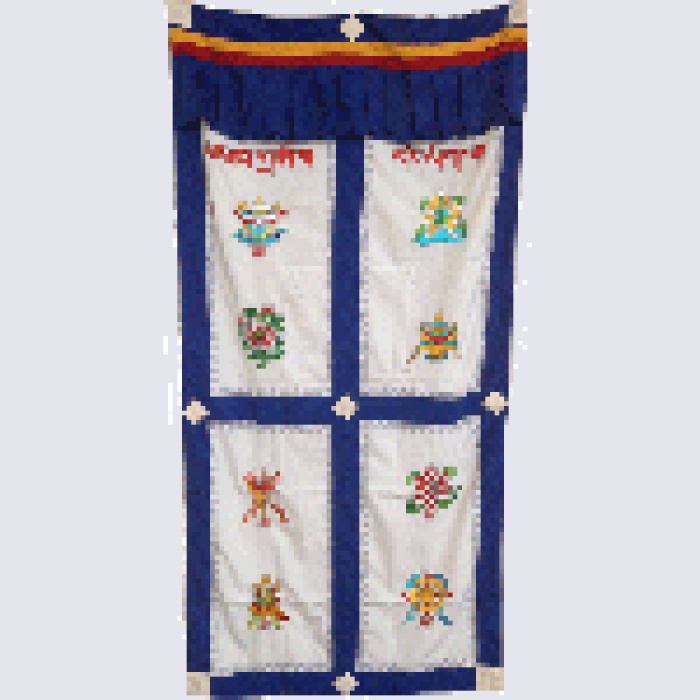 Eight Auspicious Symbols Door Curtain - white