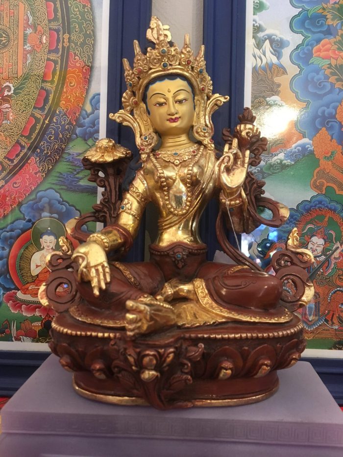 Green Tara 8” half gold-plated Statue