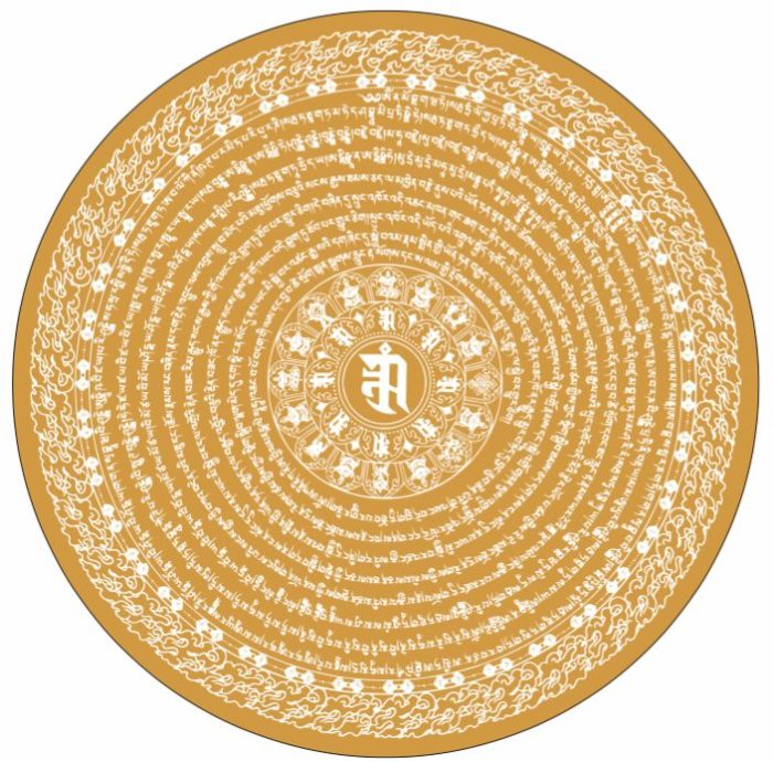 Namgyalma Mantra - car sticker - white print on turmeric