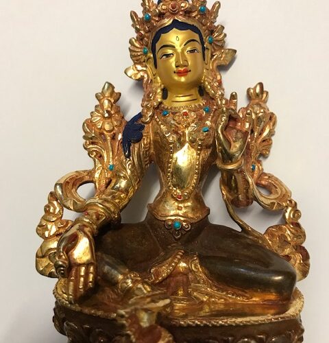 Green Tara Statue with Gold Plating - Blessed - 6" (15cm)