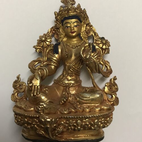 Green Tara Statue with Gold Plating - Blessed - 9cm