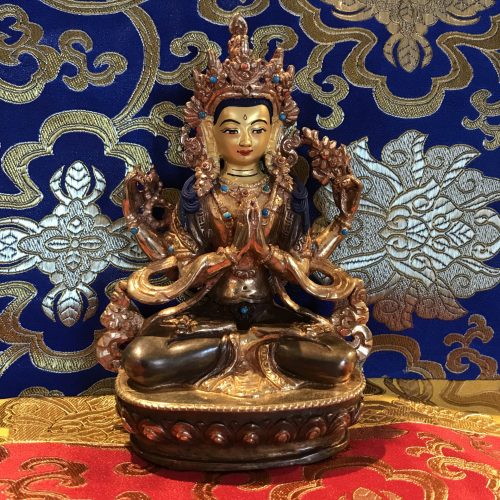 4-Armed Chenrezig 6" statue with gold-plating