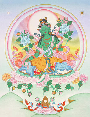 Green Tara Print on Canvas 62x50cm