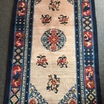 Tibetan Carpet - Medallion & Flowers on Bone Background/Blue Border